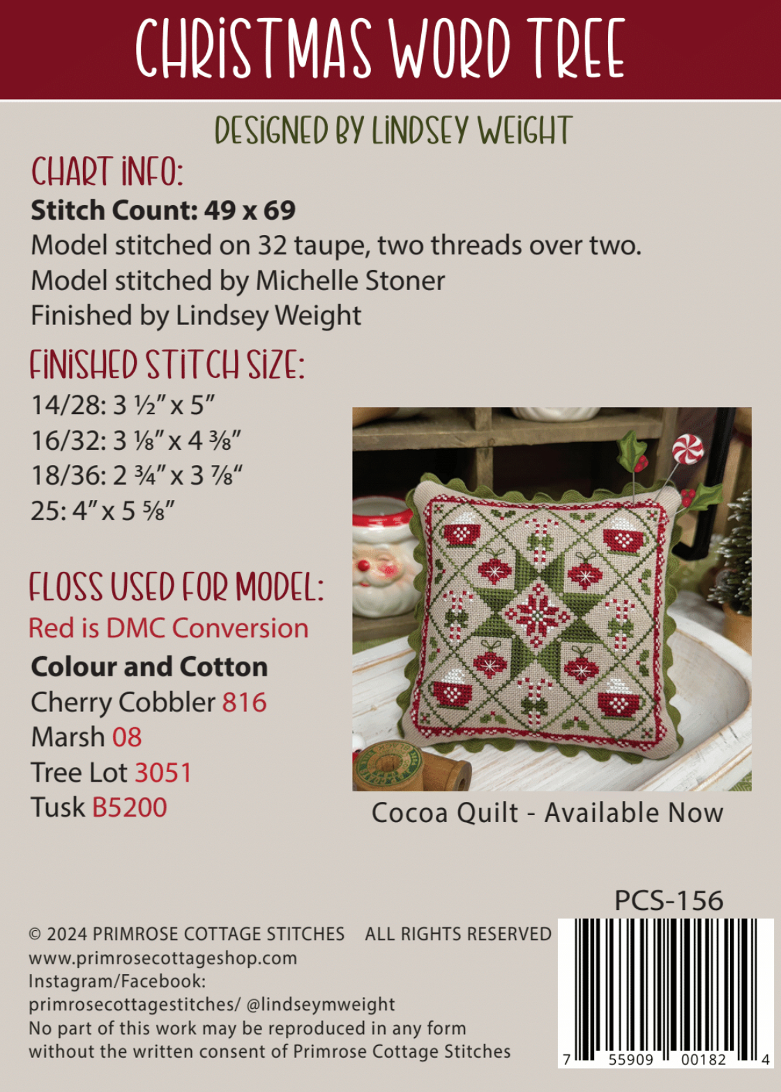 Primrose Cottage Stitches Christmas Word Tree PCS-156