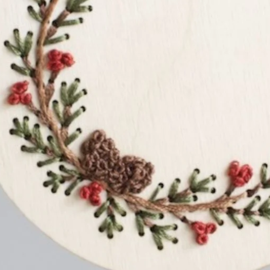 The HNB House - DIY Wood Embroidery Kit - Pinecone Wreath Ornament