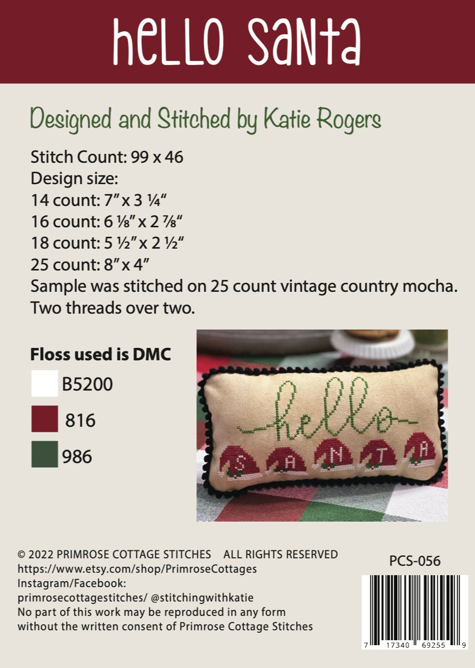 Primrose Cottage Stitches Hello Santa PCS-056
